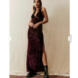 Free People Low Key Crushing it Velvet Maxi Dress in Wine Size XS